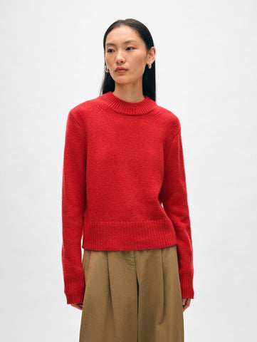 Cashmere Wide Rib Trim Crewneck