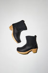 No.6 5" Pull on Shearling Clog Boot on Mid Heel in Black Suede