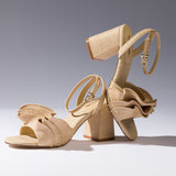 Selena Ruffle Sandal In Beige Raffia