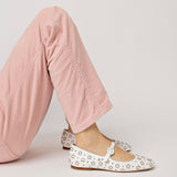 Blair Ballet Flat In White Leather and Metallic Studs