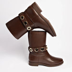 Milan Flat Bootie In Brown Water Resistant Leather