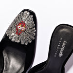 Larroudé x Markarian Mule In Black Velvet and Heart Embroidery