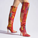 Larroudé x Markarian Boot In Red Patch Work Fabric