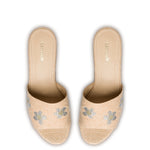 Miso Platform Sandal In Beige Raffia and Floral Crystals