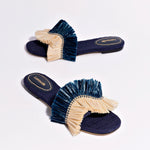 Ivy Fringe Flat In Navy Raffia