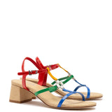 Hana Block In Multicolor Patent Leather and Raffia