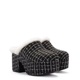 Miso Platform Clog In Black Tweed and Natural Shearling