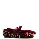 Blair Ballet Flat In Wine Velvet and Gold Studs