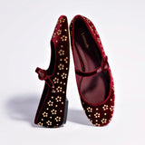 Blair Ballet Flat In Wine Velvet and Gold Studs