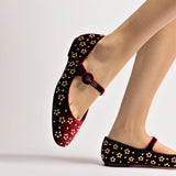 Blair Ballet Flat In Wine Velvet and Gold Studs