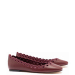 Meghan Broderie Flat In Burgundy Leather