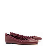 Meghan Broderie Flat In Burgundy Leather