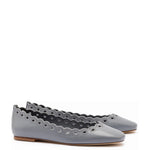 Meghan Broderie Flat In Titanium Leather