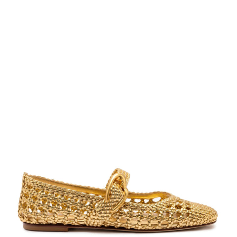 Verona Macrame Ballet Flat In Gold Metallic Leather