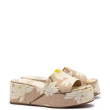 Alex Flatform Mule In Beige Printed Raffia