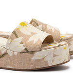 Alex Flatform Mule In Beige Printed Raffia