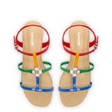 Hana Flat Sandal In Multicolor Patent Leather and Raffia