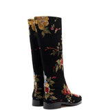 Larroudé x Markarian Flat Boot In Black Wool and Floral Embroidery