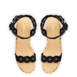 Florence Broderie Wedge In Beige and Black Raffia