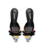 Larroudé x Markarian Mule In Black Wool and Floral Embroidery