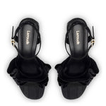 Selena Ruffle Sandal In Black Fabric and Crystals