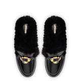 Bobbie Mule In Black Leather and Black Shearling