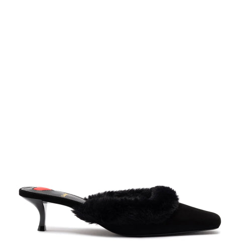 Amal Faux Fur Mule In Black Suede