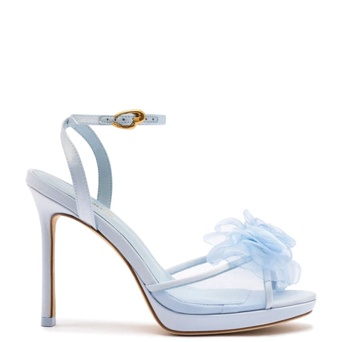 Salma Platform Sandal In Cerulean Blue Satin