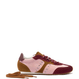 Stella Sneaker In Tulip, Russet and Wine Suede and Silver Metallic Leather