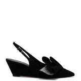 Loulou Ruffle Pump In Black Suede and Crystals