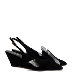 Loulou Ruffle Pump In Black Suede and Crystals