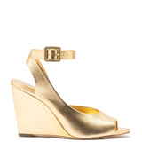 Deena By Larroudé Wedge Sandal In Gold Metallic Leather