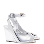 Deena By Larroudé Wedge Sandal In Silver Specchio