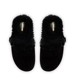 Milan Fur Clog In Black Suede