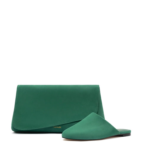 Venice Flat Mule and Pouch Kit In Emerald Suede