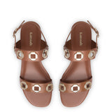 Milan Flat Sandal In Caramel Leather