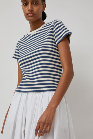 Nothing Written Pippa Stripe Rib T-Shirt in Ivory Navy