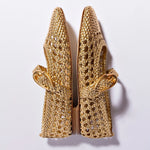 Verona Macrame Ballet Flat In Gold Metallic Leather