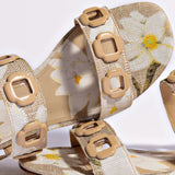 Milan Flat Sandal In Beige Printed Raffia