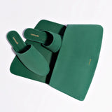 Venice Flat Mule and Pouch Kit In Emerald Suede