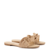 Ivy Ruffle Flat Mule In Beige Raffia