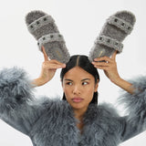 Milan Slide In Blue Faux Fur